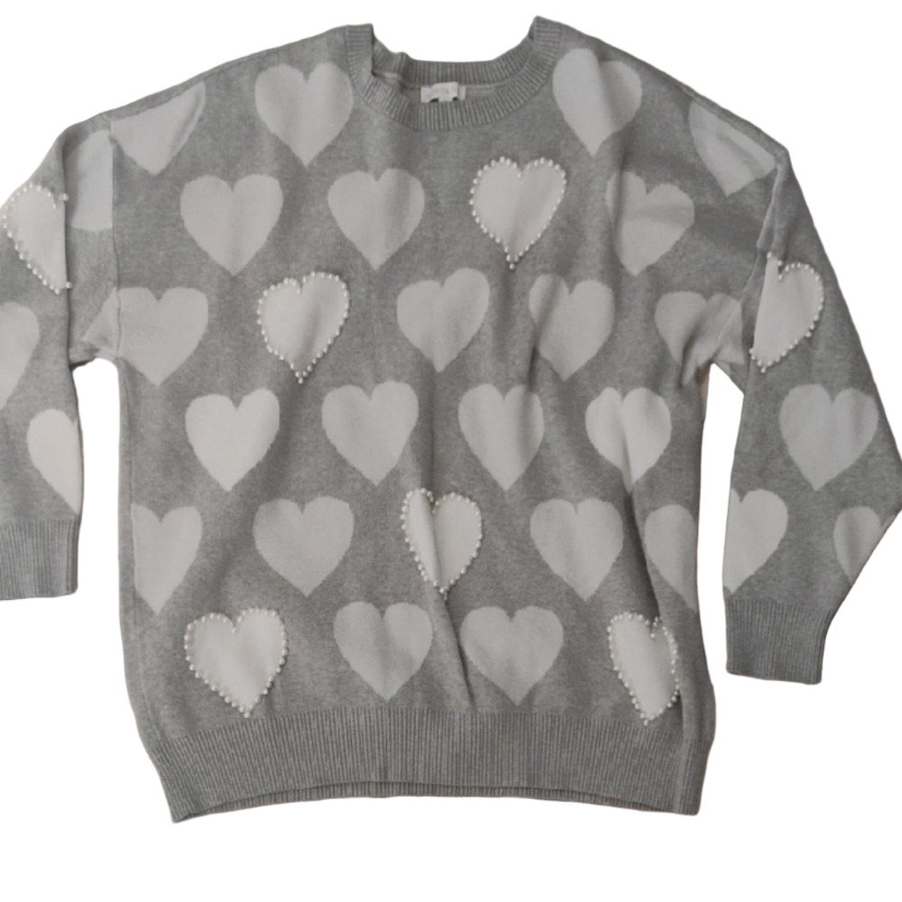 Crown & Ivy Gray Sweater with White Heart Pattern